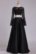 Load image into Gallery viewer, Bateau Long Sleeves Two-Piece Floor Length Prom Dresses Satin