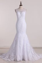 Load image into Gallery viewer, Mermaid Scoop Tulle With Applique Court Train Wedding Dresses
