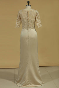 Half Sleeve Mother Of The Bride Dresses Bateau With Applique Satin
