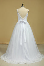 Load image into Gallery viewer, Wedding Dresses Spaghetti Straps Tulle With Applique And SJSPFGDEMAQ