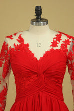 Load image into Gallery viewer, V Neck 3/4 Length Sleeve Chiffon Mother Of The Bride Dresses With Applique And Ruffles