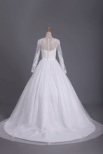 Load image into Gallery viewer, Long Sleeves Scoop Ball Gown Wedding Dresses Tulle With Applique And Sash