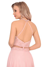 Load image into Gallery viewer, Chiffon Halter Open Back Prom Dresses With Beads And Embroidery A Line