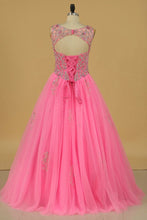 Load image into Gallery viewer, Tulle Scoop Open Back Quinceanera Dresses With Beading Lace Up