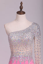Load image into Gallery viewer, One Sleeve Prom Dresses Mermaid Chiffon With Slit And Rhinestones
