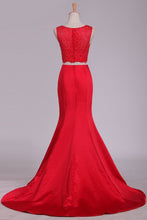 Load image into Gallery viewer, Bateau Prom Dresses Mermaid  Two Pieces Satin &amp; Lace With Beading