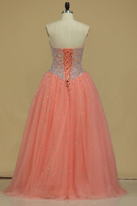Floor Length Sweetheart Beaded Bodice Quinceanera Dresses Ball Gown Tulle