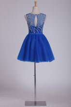 Load image into Gallery viewer, Bateau Beaded Bodice A Line Homecoming Dresses Short/Mini Tulle