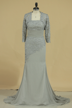 Load image into Gallery viewer, 3/4 Length Sleeve Mother Of The Bride Dresses Strapless With Applique Sweep Train