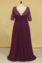Load image into Gallery viewer, Plus Size Scoop V Back With Applique And Ruffles Chiffon Mother Of The Bride Dresses Grape