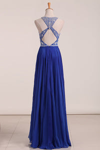 Sexy Open Back Scoop Prom Dresses A Line Chiffon With Beading