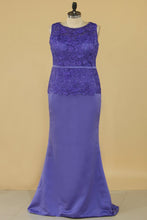 Load image into Gallery viewer, Plus Size Scoop With Sash Prom Dresses Satin &amp; Lace Mermaid