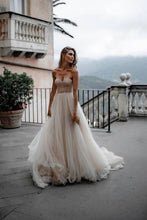 Load image into Gallery viewer, Rustic A Line Tulle Sweetheart Strapless Wedding Dresses, Sleeveless Beach Bridal Dresses SJS15526