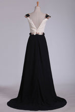 Load image into Gallery viewer, Chiffon Prom Dresses Bateau Open Back With Beading Sweep Train