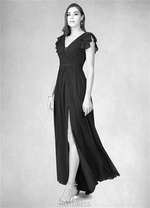 Paulina A-Line Pleated Chiffon Floor-Length Dress P0019773