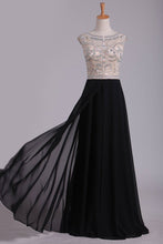 Load image into Gallery viewer, Cap Sleeve Prom Dresses Bateau With Beading And Slit Chiffon