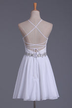 Load image into Gallery viewer, White Halter Homecoming Dresses A Line Chiffon &amp; Lace Short/Mini