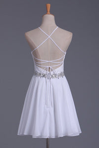 White Halter Homecoming Dresses A Line Chiffon & Lace Short/Mini