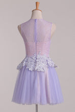 Load image into Gallery viewer, Homecoming Dresses A Line Scoop With Applique Tulle &amp; Lace Short/Mini
