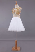 Load image into Gallery viewer, Two-Piece Scoop A Line Short/Mini Homecoming Dresses Tulle Beaded Bodice