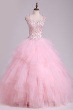Load image into Gallery viewer, Sweetheart Beaded Bodice Ball Gown Quinceanera Dresses Floor Length Tulle