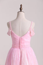 Load image into Gallery viewer, Straps Ruffled Bodice A Line Homecoming Dresses Lace With Beads Short/Mini