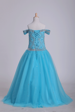 Load image into Gallery viewer, Flower Girl Dresses Boat Neck With Beading Tulle Floor Length