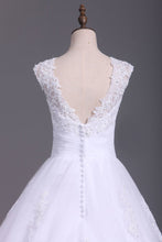 Load image into Gallery viewer, Wedding Dresses A Line Open Back Scoop Tulle With Applique And Beads