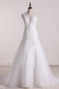 Wedding Dresses Scoop A Line Tulle With Applique