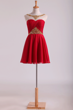 Load image into Gallery viewer, Bateau Homecoming Dresses A Line Short/Mini Chiffon With Beads