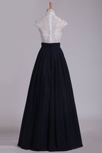 Load image into Gallery viewer, Prom Dresses High Neck Chiffon With Applique A Line Floor Length