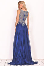 Load image into Gallery viewer, A Line Prom Dresses Scoop Chiffon With Beading Sweep Train