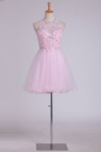 Load image into Gallery viewer, Sexy Open Back Homecoming Dress A Line Tulle With Beading Short/Mini