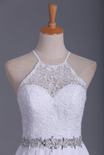 Load image into Gallery viewer, White Halter Homecoming Dresses A Line Chiffon &amp; Lace Short/Mini