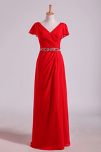 Load image into Gallery viewer, Mother Of The Bride Dresses V-Neck Floor-Length Chiffon With Beading Waist Line