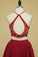 Open Back Halter Homecoming Dresses Chiffon With Beading A Line Short/Mini