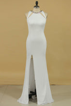 Load image into Gallery viewer, New Arrival Scoop Open Back Prom Dresses With Beads And Slit Spandex Sheath