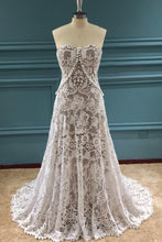 Load image into Gallery viewer, Elegant A Line Lace Appliques Sweetheart Strapless Wedding Dresses, Bridal SJS15636