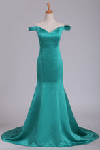 Load image into Gallery viewer, Off The Shoulder Mermaid Evening Dresses Satin Sweep Train