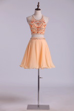 Load image into Gallery viewer, Two-Piece Halter Short Homecoming Dresses Chiffon Beaded Bodice