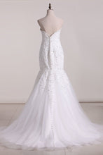 Load image into Gallery viewer, Tulle Sweetheart With Applique And Beads Mermaid Wedding Dresses