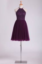 Load image into Gallery viewer, Hot Halter Homecoming Dresses A-Line Tulle Beaded Bodice Mini