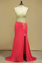 Load image into Gallery viewer, Spandex Prom Dresses Sweetheart With Applique And Slit