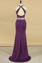 Load image into Gallery viewer, Two-Piece High Neck Prom Dresses Mermaid With Applique Spandex