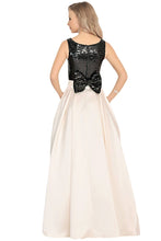 Load image into Gallery viewer, A Line Scoop Satin Prom Dresses With Sequins&amp;Bow Floor Length