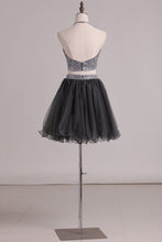 Load image into Gallery viewer, A Line Homecoming Dresses Halter Two-Piece Beaded Bodice Tulle Short/Mini