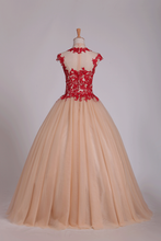 Load image into Gallery viewer, Quinceanera Dresses High Neck Ball Gown Tulle With Applique Sweep Train