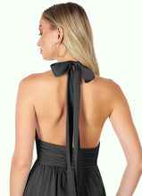 Load image into Gallery viewer, Hailee Pleated Stretch Satin Jumpsuit with Pockets black Dress P0019719