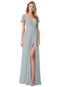 Vivien A-Line/Princess Floor Length Natural Waist V-Neck Sleeveless Bridesmaid Dresses