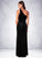 Kara A-Line One Shoulder Velvet Floor-Length Dress P0019642
